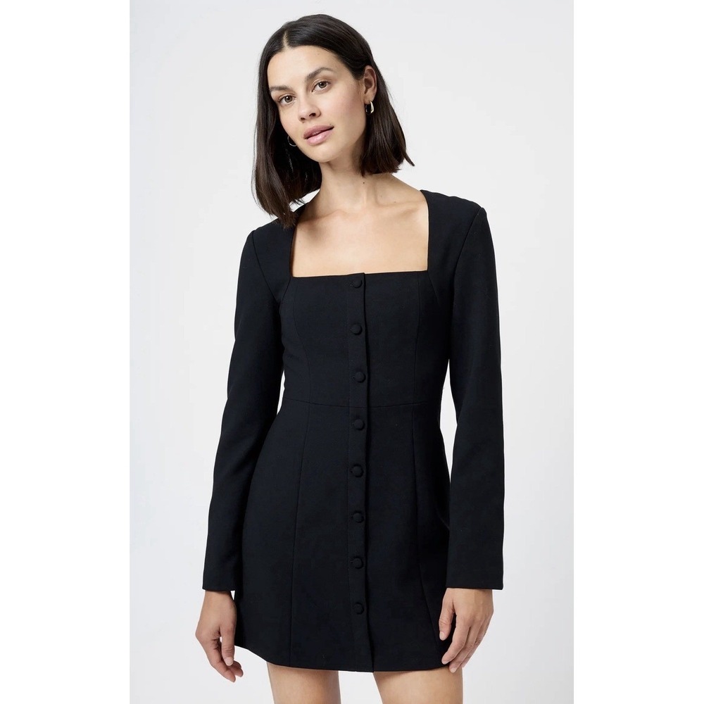 french connection Whisper Square Neck Long Sleeve Sheath Minidress in Black